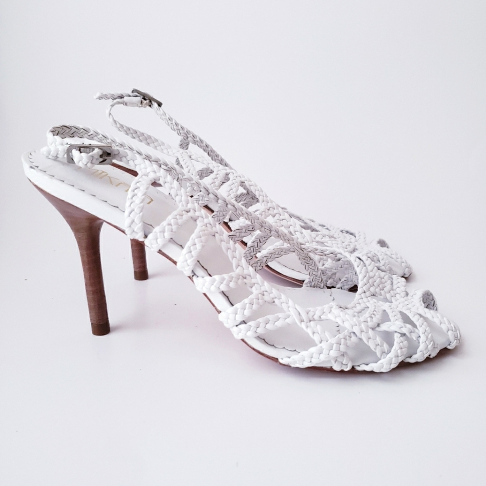 Vintage Mikala White Leather Strappy Heels
